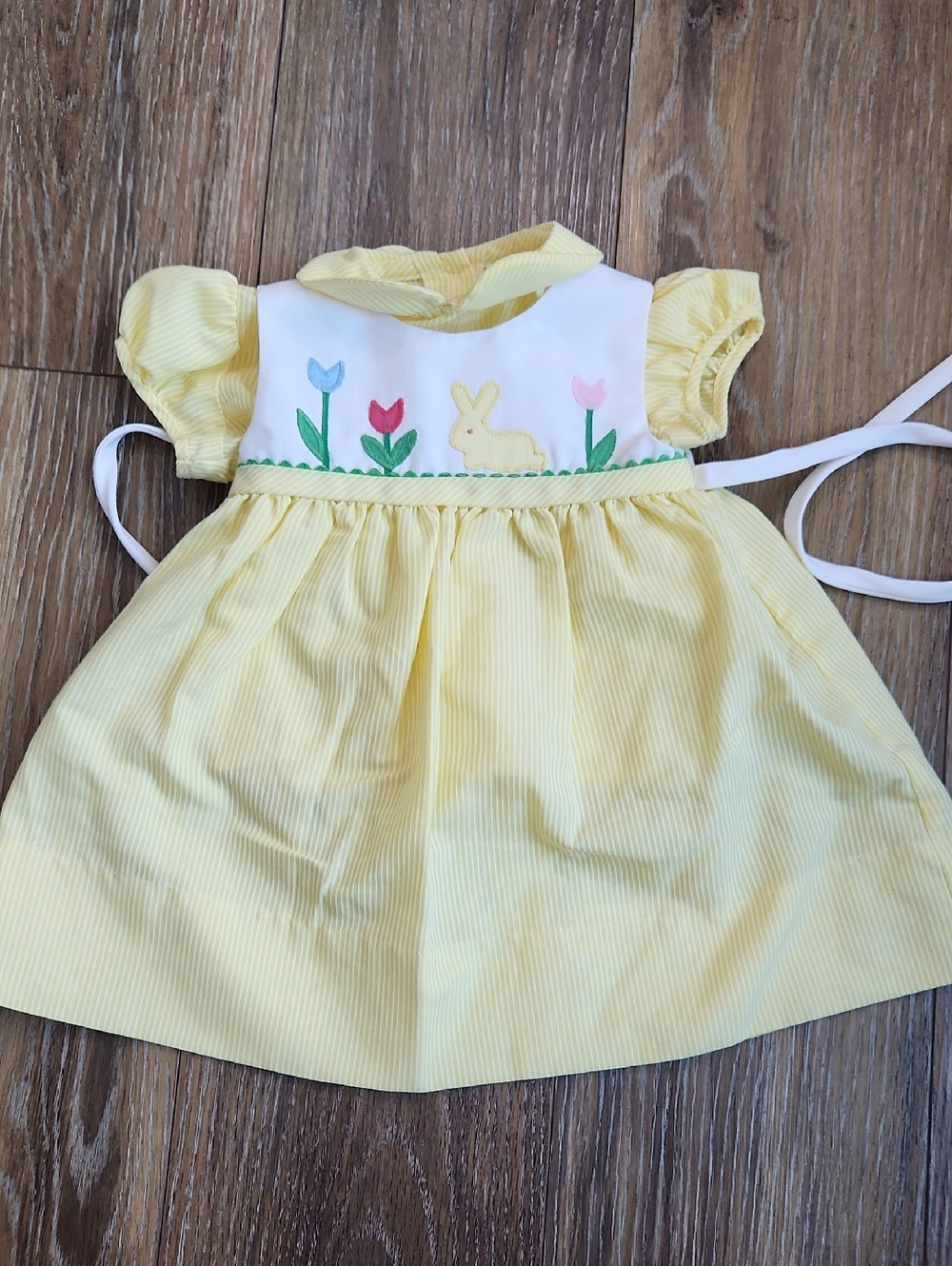 2 pc Vintage Yellow White Striped Bunny Flower Dress & Top Sylvia Whyte